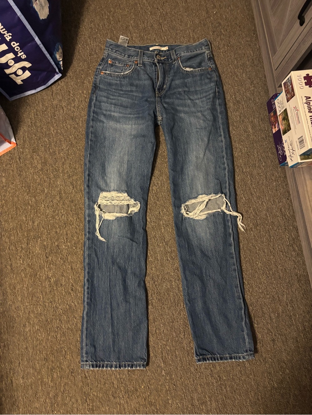 Levi's Medium Blue Straight-Leg Ripped Jeans